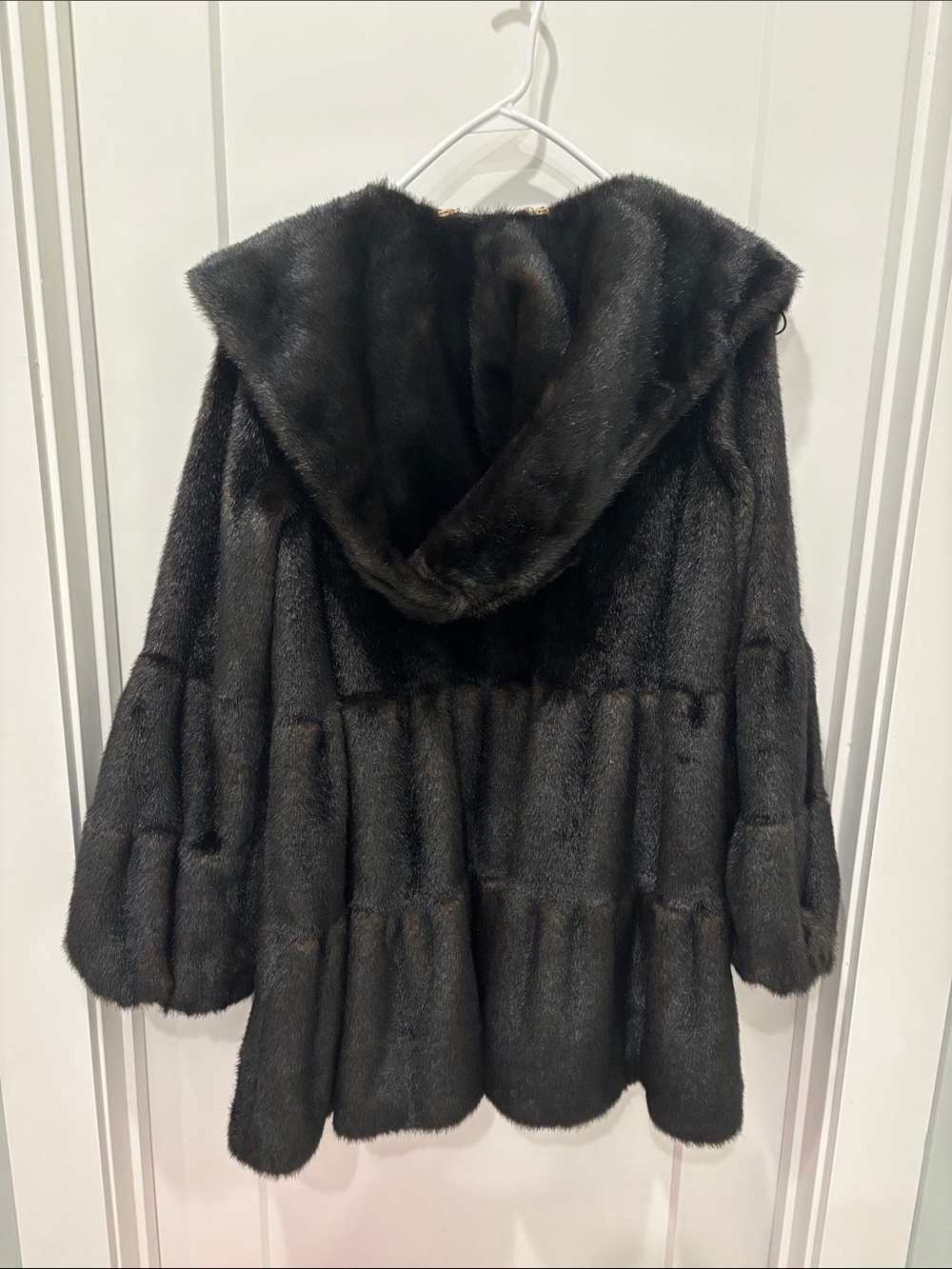 Iconic Jones New York Hooded Tiered Faux Fur Coat - Black with hints of dark bro